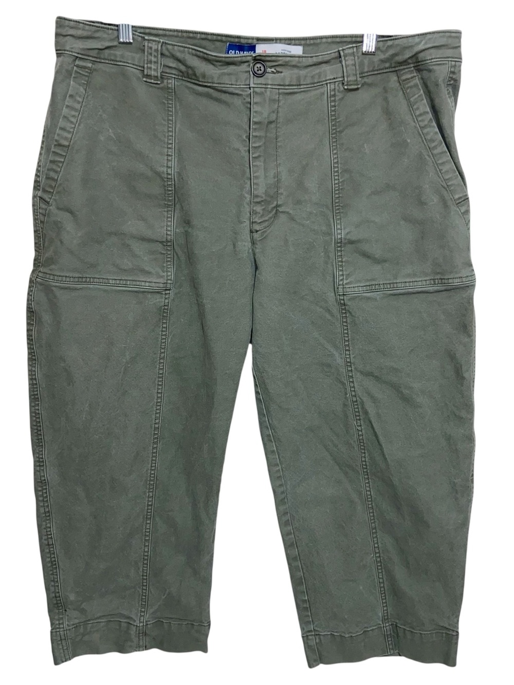 Old Navy Pant Womens 18 Petite High Rise Barrel Leg Olive Green Jeans Crop Denim